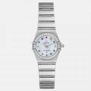 Omega Mother Of Pearl Diamond Stainless Steel Constellation 1460.79.00 Quartz Women's Wristwatch 22.5 mm