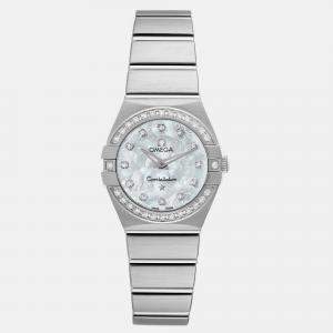 Omega Mother Of Pearl Diamond Stainless Steel Constellation 123.15.24.60.52.001 Quartz Women's Wristwatch 24 mm