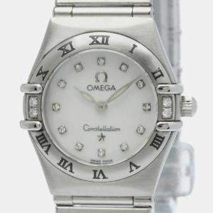 Omega White Shell Diamond Stainless Steel Constellation 1567.75 Quartz Women's Wristwatch 22 mm