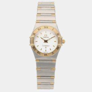 Omega White 18k Yellow Gold Stainless Steel Constellation Quartz Women's Wristwatch 23 mm