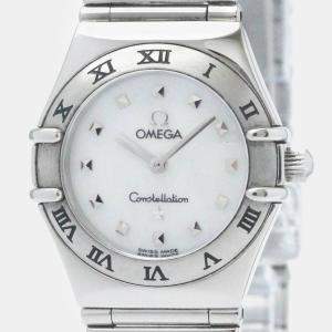Omega White Shell Stainless Steel Constellation Quartz Women's Wristwatch 22 mm