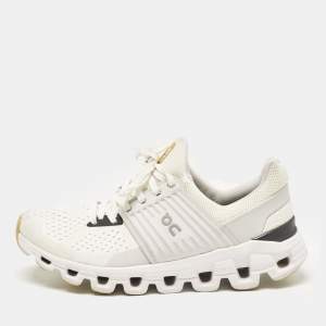 مملوكة مسبقًا On White/Black Fabric Lace Up Sneakers Size 37.5