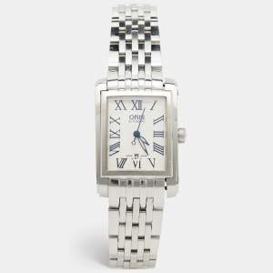 Oris Silver Guilloche Stainless Steel Rectangular Date 01 561 7656 4071-07 8 17 82 Women's Wristwatch 24.50 mm
