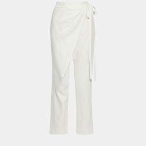 Oscar De La Renta Ivory White Linen-Blend Wrap Trousers M (US 6) 