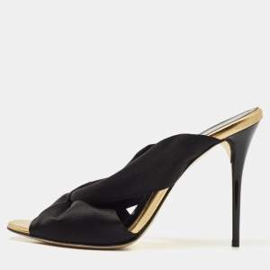 Pre Owned Oscar de la Renta Black Satin Glenn Slide Sandals Size 39.5