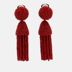 Oscar de la Renta Beads Gunmetal Tone Earrings