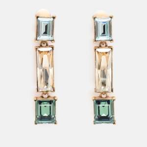Oscar de la Renta Gold Tone Metal Crystal Drop Earrings