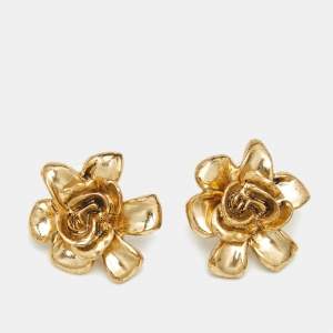 Oscar de la Renta Flower Gold Tone Stud Earrings