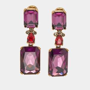 Oscar de la Renta Crystals Gold Tone Earrings