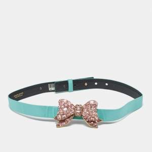 Pre Owned Oscar de la Renta Green Fabric Crystal Embellished Bow Waist Belt S