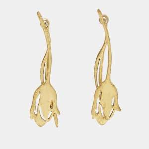 Pre Owned Oscar De La Renta Tulip Gold Tone Earrings