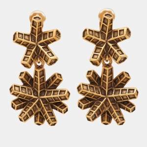Pre Owned Oscar de la Renta Geometric Gold Tone Dangle Earrings