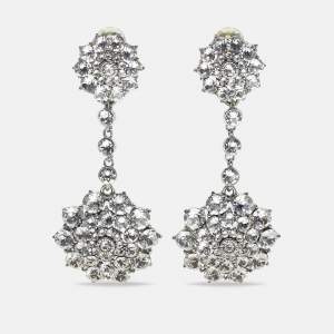Pre Owned Oscar de la Renta Crystals SIlver Tone Earrings