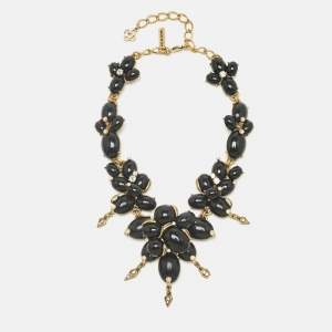 Pre Owned Oscar de la Renta Resin Crystals Gold Tone Necklace