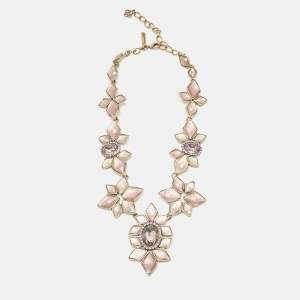 Pre Owned Oscar de la Renta Resin Crystals Gold Tone Necklace