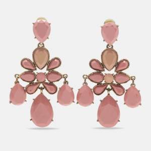 Pre Owned Oscar de la Renta Resin Gold Tone Earrings