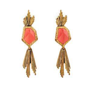 مملوكة مسبقًا Oscar de la Renta Red Crystal Gold Tone Long Earrings