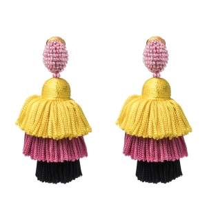 مملوكة مسبقًا Oscar de la Renta Multicolor Silk Tiered Tassel Clip-On Earrings