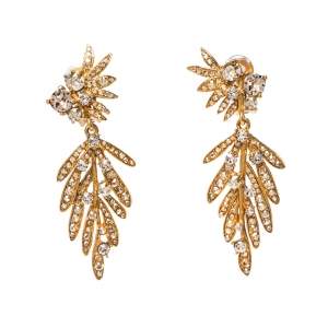 مملوكة مسبقًا Oscar de la Renta Crystal Tropical Palm Clip-On Earrings