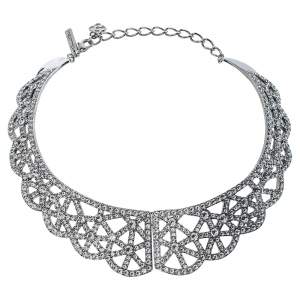 Oscar de la Renta Crystal Embellished Silver Tone Bib Necklace