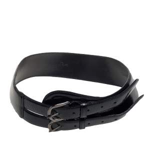 Pre Owned Oscar de la Renta Black Patent Leather Double Buckle Waist Belt M