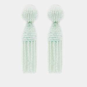 Oscar de la Renta Pale Green Beaded Tassel Clip-On Earrings