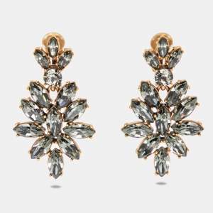 Oscar de la Renta Black Crystal Navette Clip On Earrings