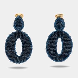 Oscar de la Renta Oscar O Blue Beads Gold Tone Clip On Earrings