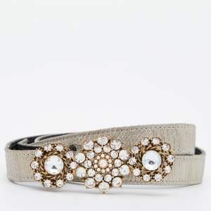Oscar de la Renta Gold/Silver Lurex Fabric Floral Crystals Waist Belt S