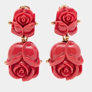 Oscar de la Renta Flower Resin Gold Tone Earrings