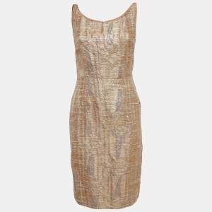 Pre Owned Oscar de la Renta Metallic Jacquard Short Sheath Dress L
