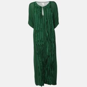 Oscar de la Renta Green Knit Silk Kaftan Dress S