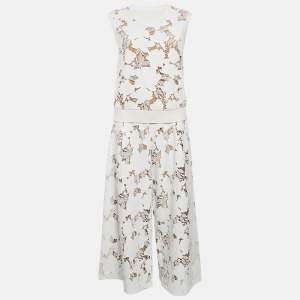 Pre Owned Oscar de la Renta White Magnolia Guipure Lace Palazzo Pants