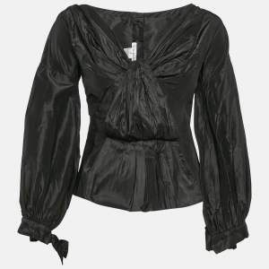 Oscar de la Renta Black Silk Draped Top