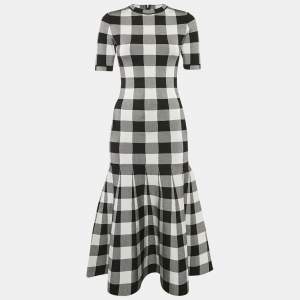 Pre Owned Oscar de la Renta Black/White Jacquard Knit Long Dress S