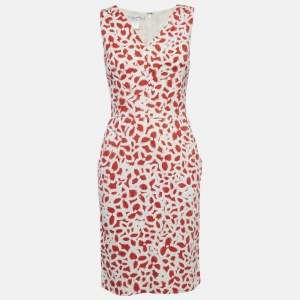 Oscar de la Renta White/Red Floral Print Cotton Sleeveless Short Dress S