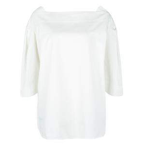 Pre Owned Oscar De La Renta Off White Cotton Puffed Sleeve Blouse XXXL