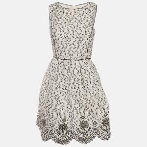 Oscar de la Renta White Tweed Cut-Out Scallop Short Dress M