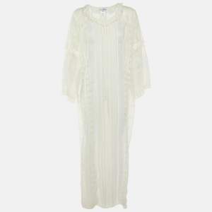 Oscar de la Renta White Lace Sheer Kaftan Maxi Dress S
