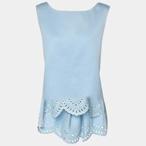 Oscar de la Renta Blue Wool Silk Top M