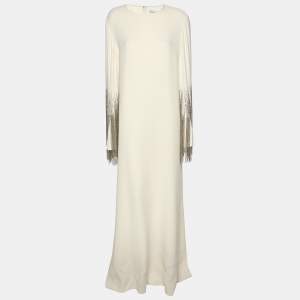 Oscar de la Renta Cream Crepe Beaded Fringe Caftan XL