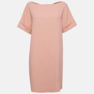 Oscar de la Renta Peachy Pink Virgin Wool Tie-Up Detail Mini Dress L