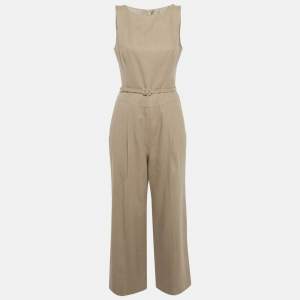 Oscar de la Renta Brown Camel Wool Belted Sleeveless Jumpsuit M