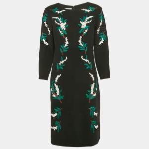Oscar de la Renta Black Embroidered Wool Midi Dress XL