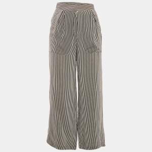 Oscar de la Renta Black Striped Silk Wide-Leg Trousers S