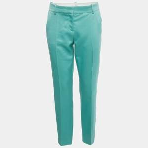 Pre Owned Oscar de la Renta Aqua Green Wool & Silk Formal Trousers S
