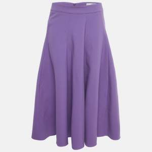 Pre Owned Oscar de la Renta Purple Wool Pleated Midi Skirt M