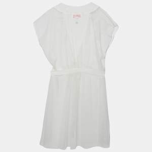 Pre Owned Oscar de la Renta Pink Label White Tulle Belted Overlay Sheer Shrug L