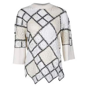 Oscar de la Renta Cream Lace and Crochet Patchwork Sweater M
