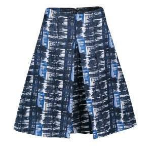 Oscar de la Renta Blue and White Printed A-Line Inverted Pleat Skirt S